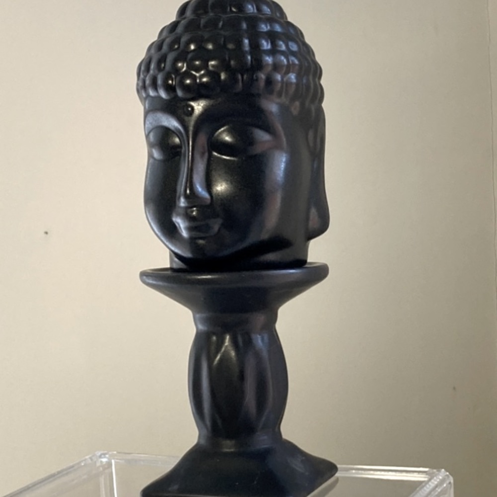 NWT Set of Buddha Statue - Stand Head Bust Figurine -Stand Black Glazed Ceramic